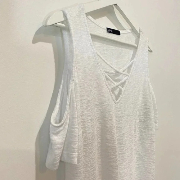 Gibson Sheer Cold-Shoulder Snow White Knit Tank Top Size M - Picture 6 of 16